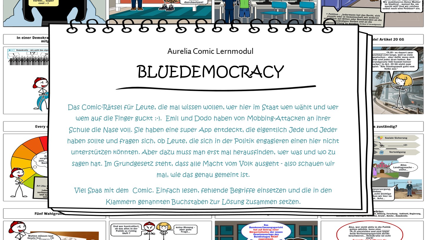 Einführung in das Aurelia Comic-Lernmodul BlUEDEMOCRACY - Demokratie Politik Gesellschaft